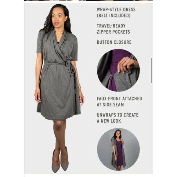 Betabrand Dresses & Skirts - Betabrand Travel Wrap Dress Gray With Pockets SS Womens Size Large